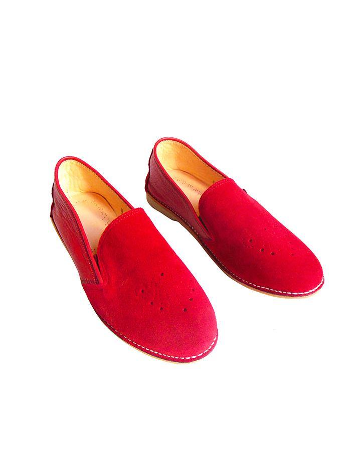 Red Suede Leather Penny Loafer for Women - Slow Chic Fashion
