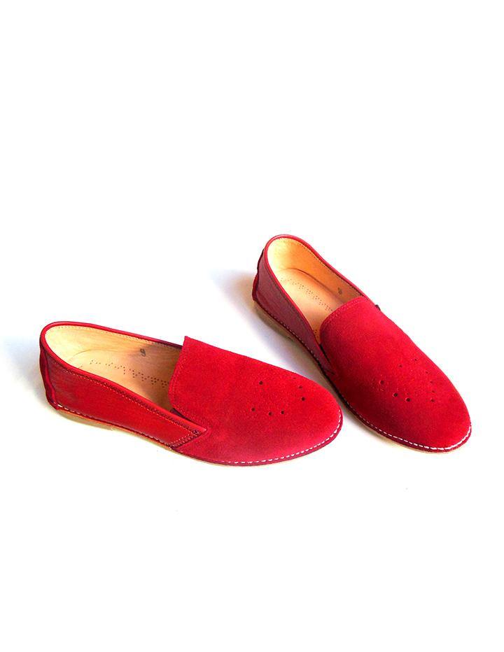 Red Suede Leather Penny Loafer for Women - Slow Chic Fashion