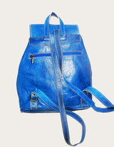 Blue leather backpack with drawstring