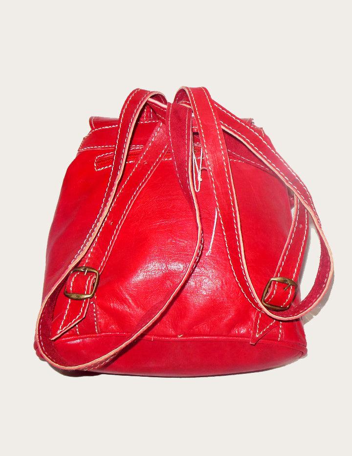 Red Handcrafted Genuine Leather Backpack - Slow Chic Fashion