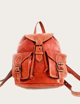 Genuine leather backpack with drawstring