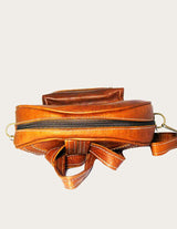 Brown full-grain leather backpack
