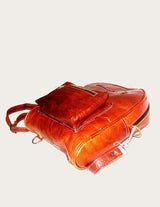 Brown full-grain leather backpack