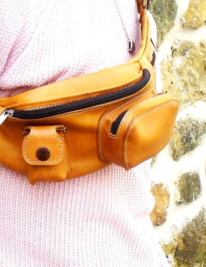 Mustard Chic Multi-Pocket Genuine Leather Fanny Pack, Handmade - Slow Chic Fashion