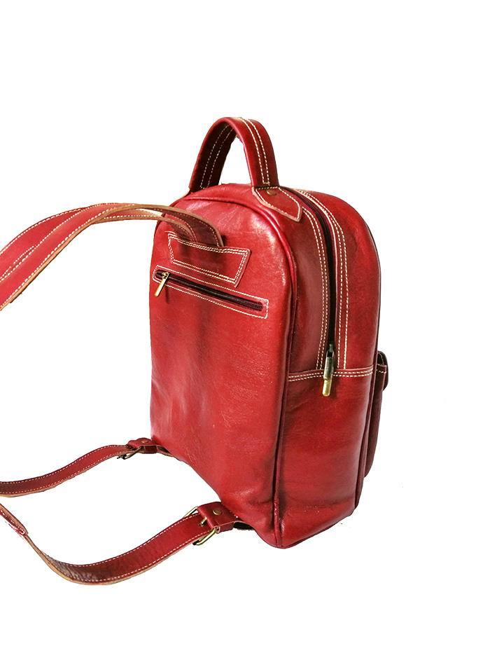 Elegant Genuine Cognac Brown Leather Backpack Rucksack - Slow Chic Fashion