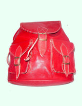 Sac à dos en cuir véritable fait main rouge