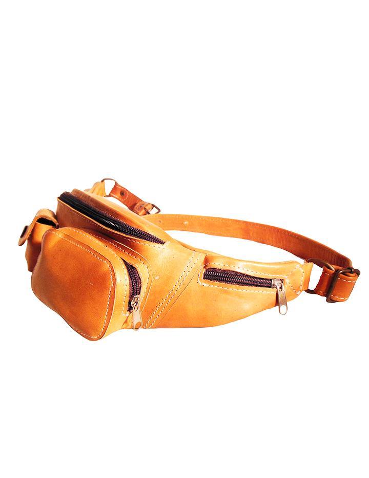 Mustard Chic Multi-Pocket Genuine Leather Fanny Pack, Handmade - Slow Chic Fashion