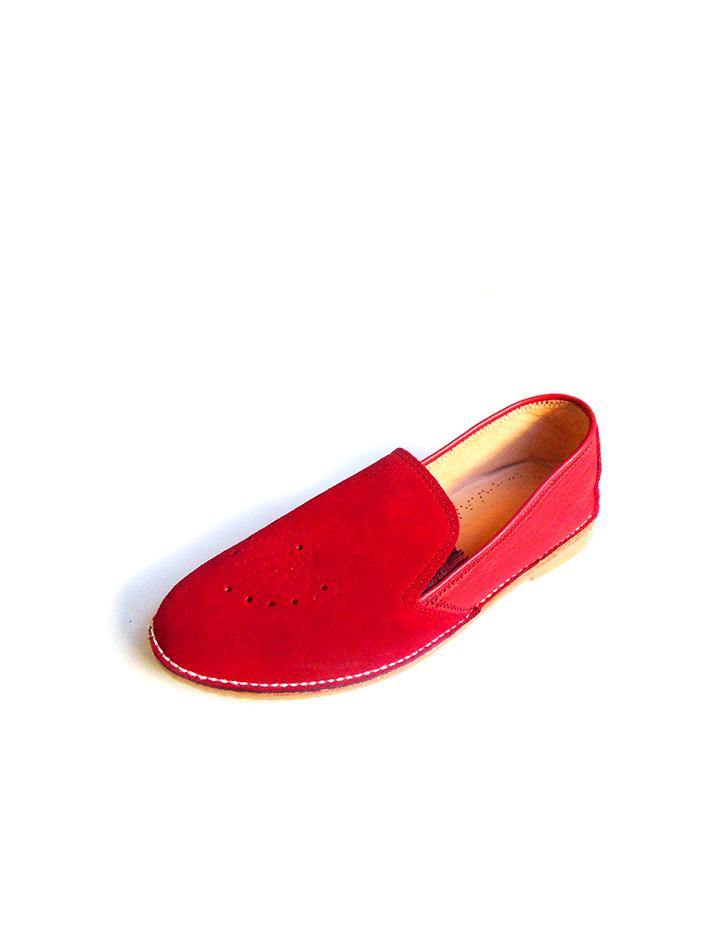Red Suede Leather Penny Loafer for Women - Slow Chic Fashion