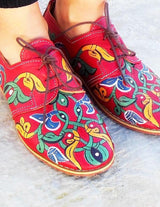 Boho leather and handwoven raffia derby shoe with raffia