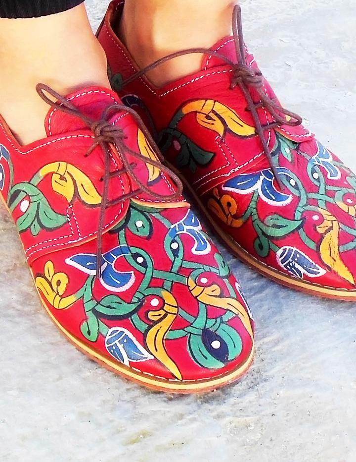 Boho chic handpainted leather oxfords - Slow Chic Fashion