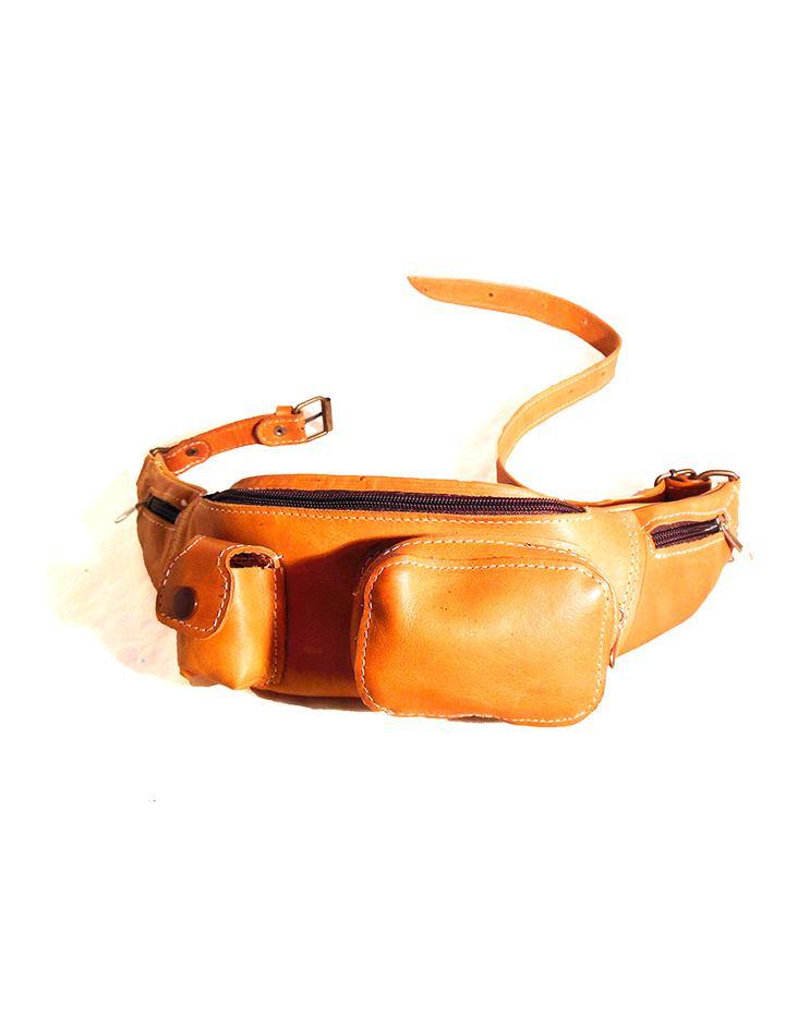 Mustard Chic Multi-Pocket Genuine Leather Fanny Pack, Handmade - Slow Chic Fashion