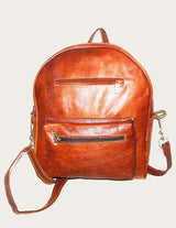 Brown full-grain leather backpack
