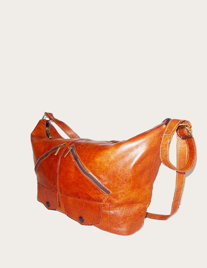 Elegant Mahogany Leather Shoulder Bag, Boho Leather Bag - Slow Chic Fashion