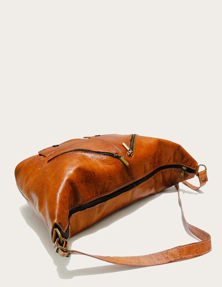 Elegant Mahogany Leather Shoulder Bag, Boho Leather Bag - Slow Chic Fashion
