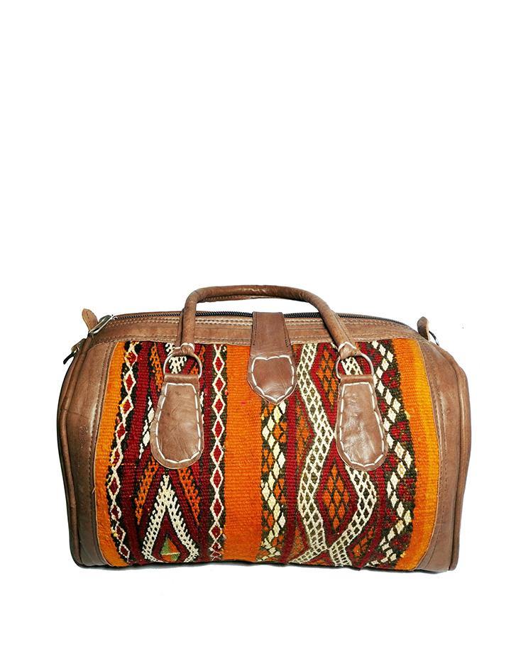 One of a Kind Kilim and Leather Weekender Bag - Vintage Kernel