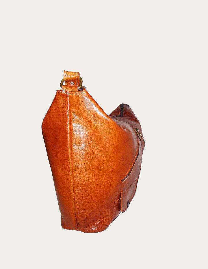 Elegant Mahogany Leather Shoulder Bag, Boho Leather Bag - Slow Chic Fashion