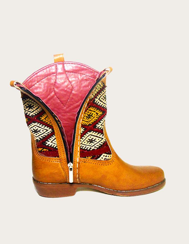 Brown Western Boot Styled With Vintage Kilim Rug - Slow Chic Fashion