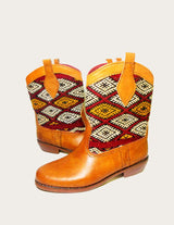 Brown and vintage kilim western boot with kilim