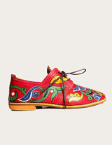 Boho leather and handwoven raffia derby shoe with raffia