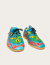 Hand-painted leather and handwoven raffia derby shoe with raffia