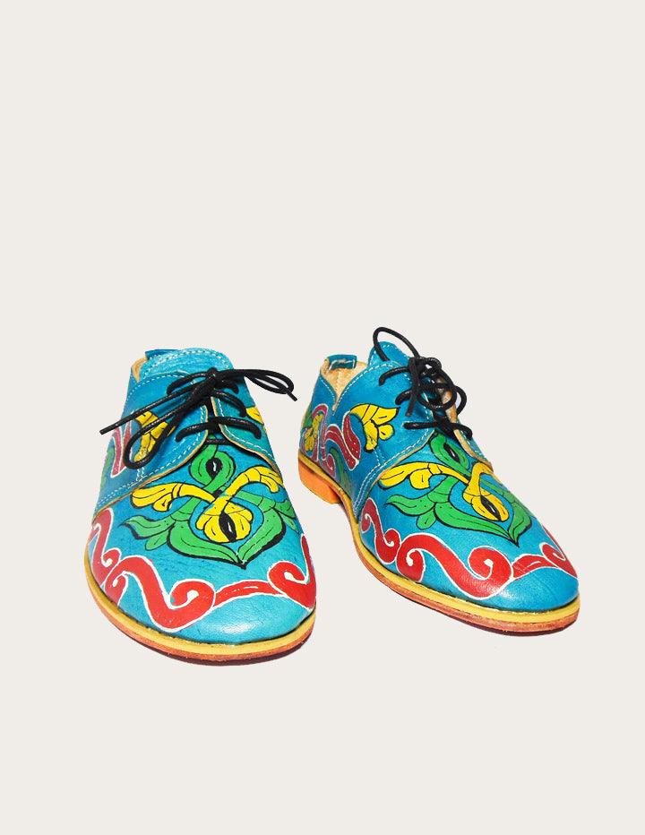 Handpainted Blue Leather Derby Shoe - Slow Chic Fashion