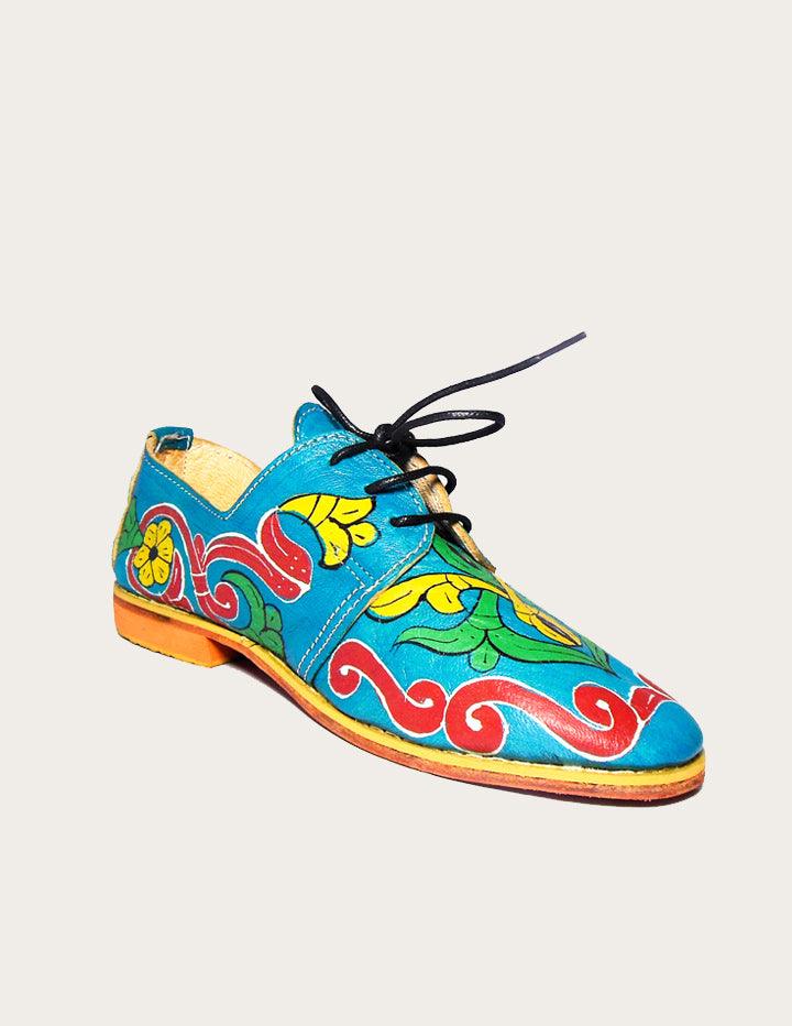 Handpainted Blue Leather Derby Shoe - Slow Chic Fashion