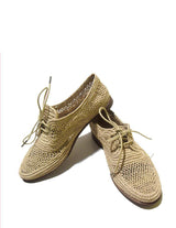 Naturalist leather and handwoven raffia derby shoe with raffia