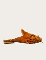 Brown leather mule with fringe