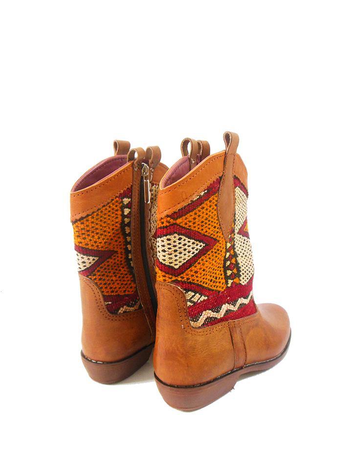 One of a Kind Handcrafted Kilim and Leather Boot, Western Style. - Vintage Kernel