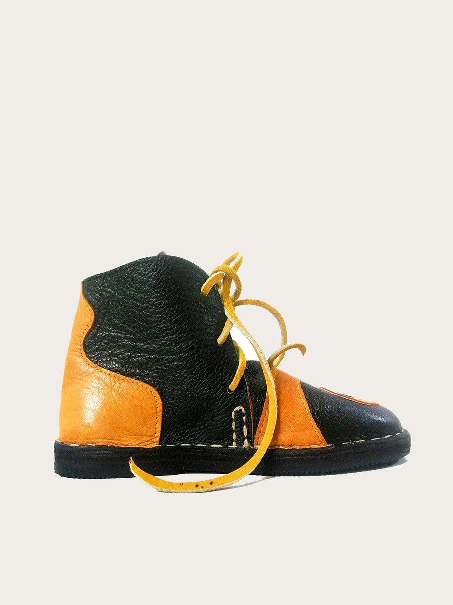Unique Leather Lace Up Work Boot Styled with Spiral Sign. - Slow Chic Fashion