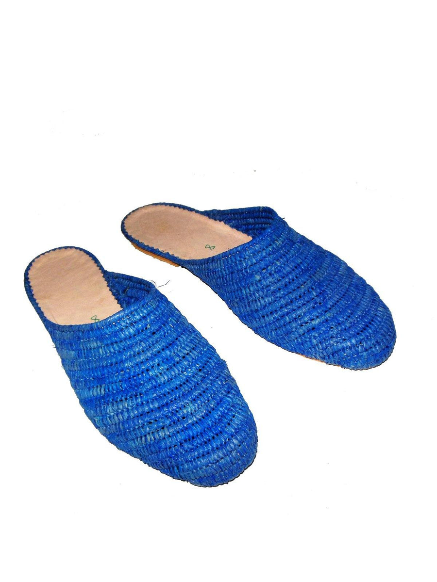 Blue Handwoven Slip-on Raffia Mule - Vintage Kernel