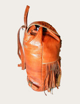 Bohemian genuine leather backpack with fringe
