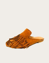 Brown leather mule with fringe