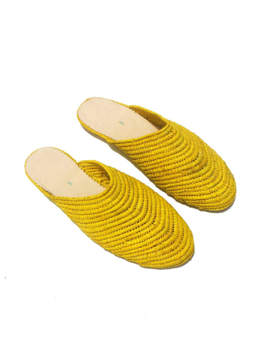 Yellow Handwoven Slip-on Raffia Slide Sandal - Vintage Kernel