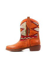 Leather and vintage kilim boot with kilim