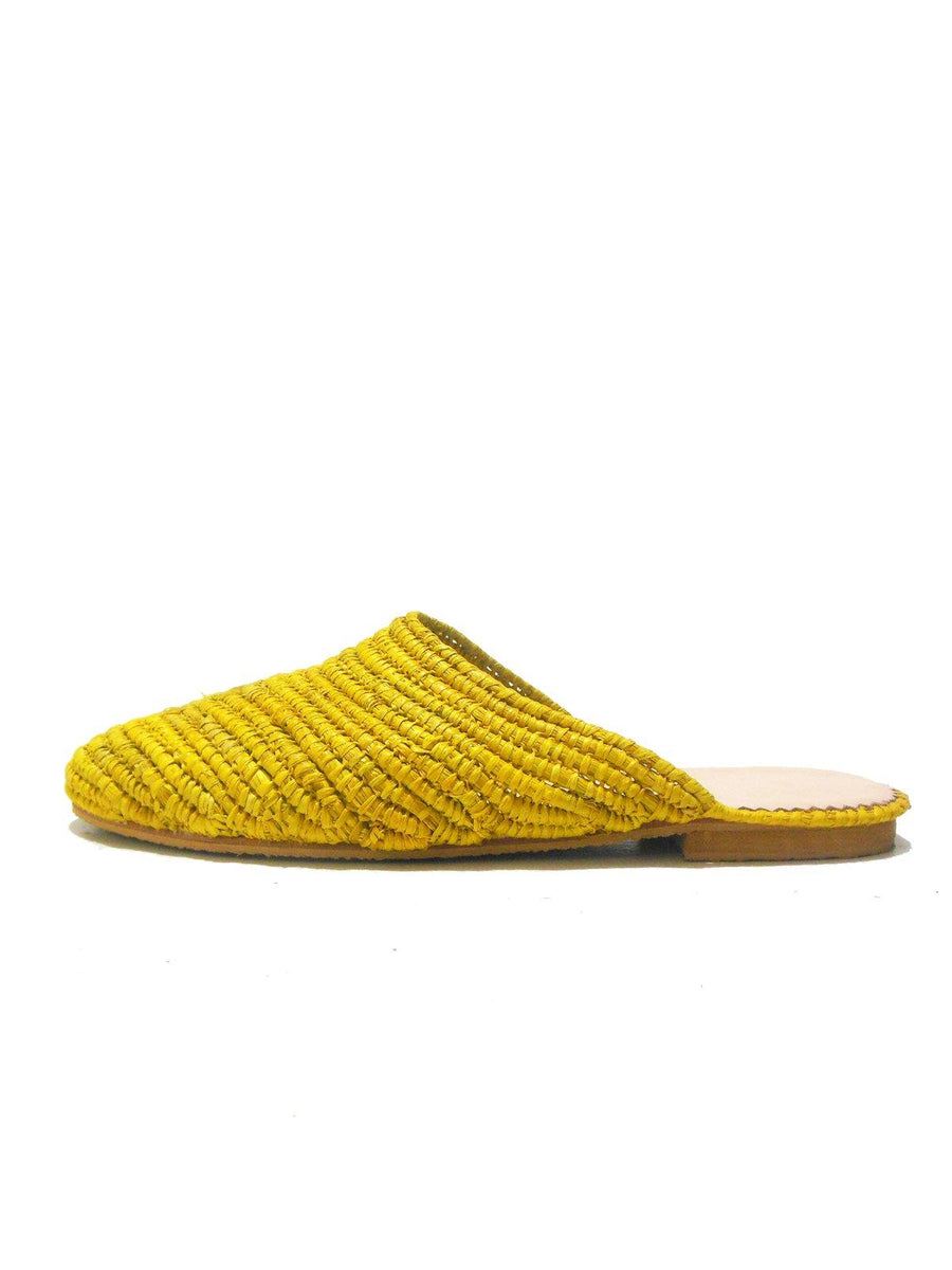 Yellow Handwoven Slip-on Raffia Slide Sandal - Vintage Kernel