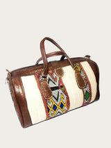 Overnight leather and vintage kilim weekender bag with kilim