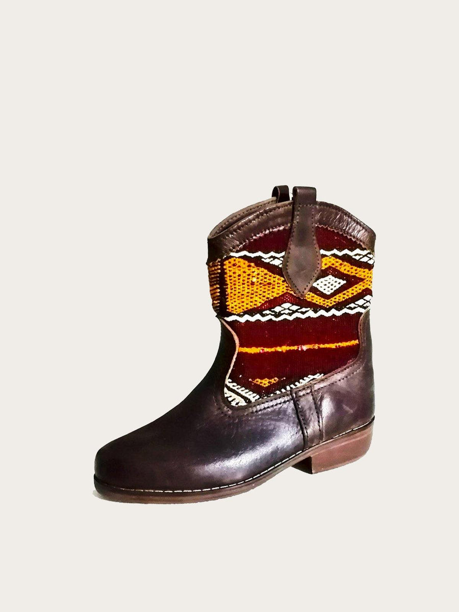 Black HandKnotted Vintage Kilim and Leather Western Boot - Slow Chic Fashion