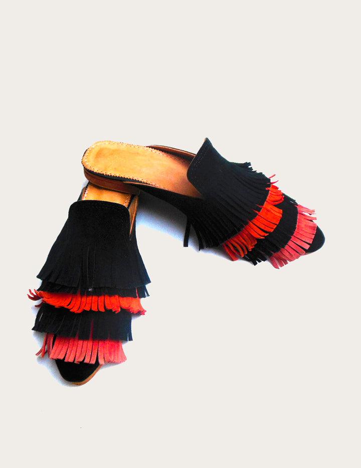 Women's Suede Leather Mules with Fringes - Slow Chic Fashion