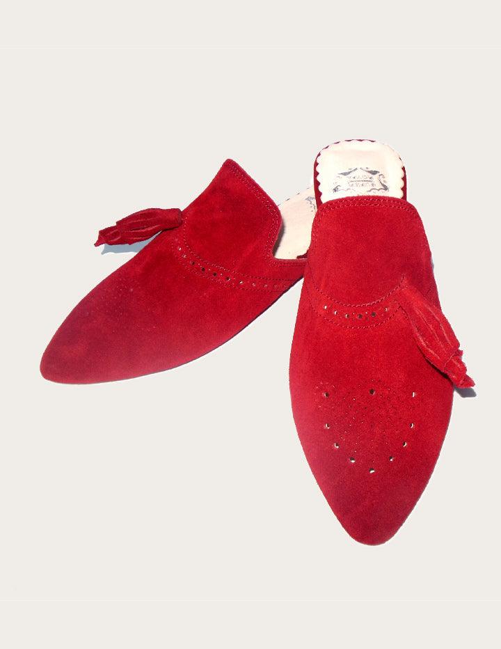 Handmade Red Genuine Leather Mules - Slow Chic Fashion