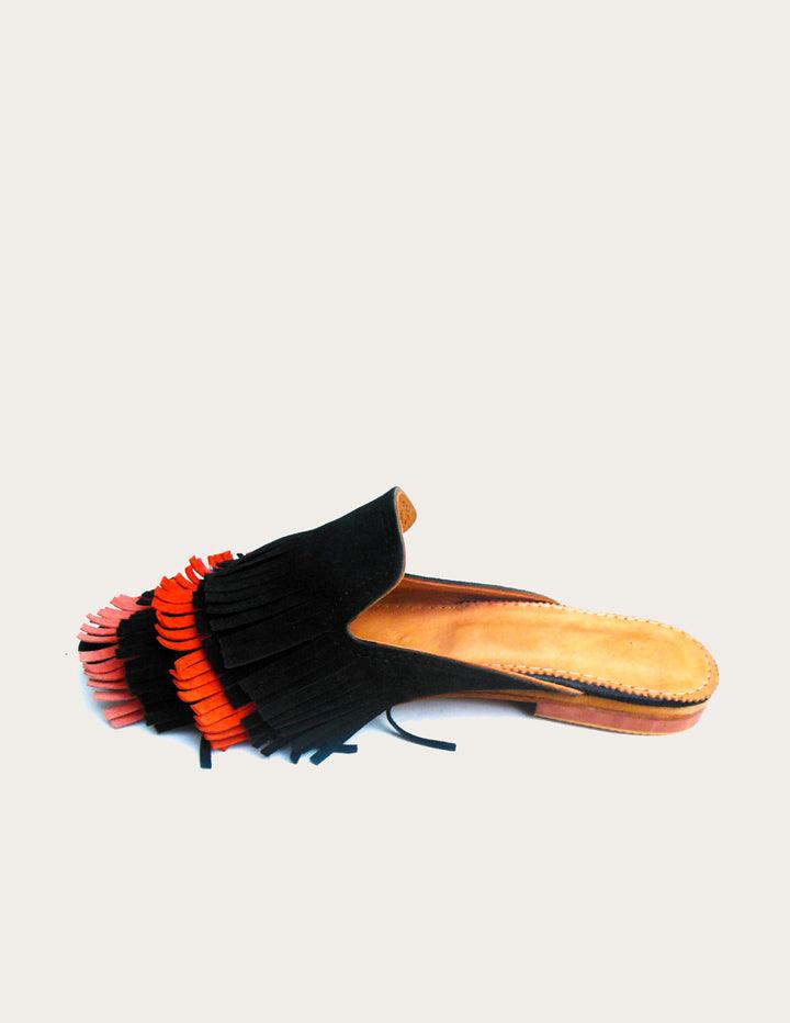 Women's Suede Leather Mules with Fringes - Slow Chic Fashion