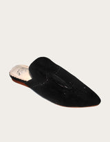 Black leather mule with tassel