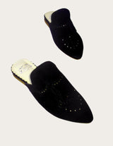 Black leather mule with tassel