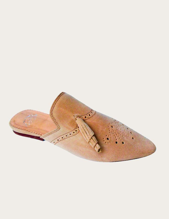 Handmade Beige Genuine Leather Mules - Slow Chic Fashion