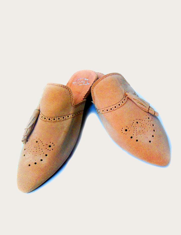 Handmade Beige Genuine Leather Mules - Slow Chic Fashion