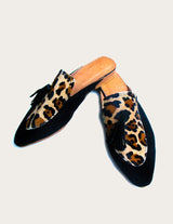Black leather mule leopard pattern
