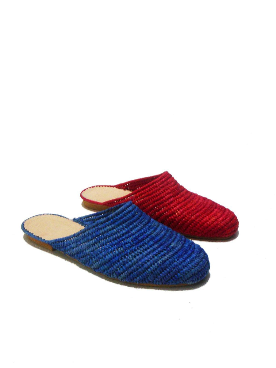 Blue Handwoven Slip-on Raffia Mule - Vintage Kernel