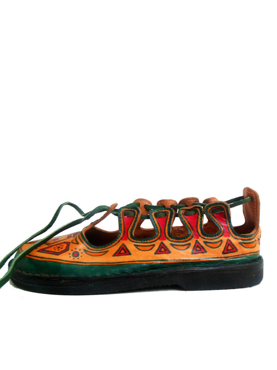 Qandisa Custom Strappy Leather Shoe Hand Painted Ghillies. - Vintage Kernel