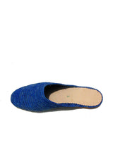 Blue and handwoven raffia mule with raffia