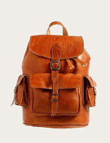 Red leather backpack with drawstring